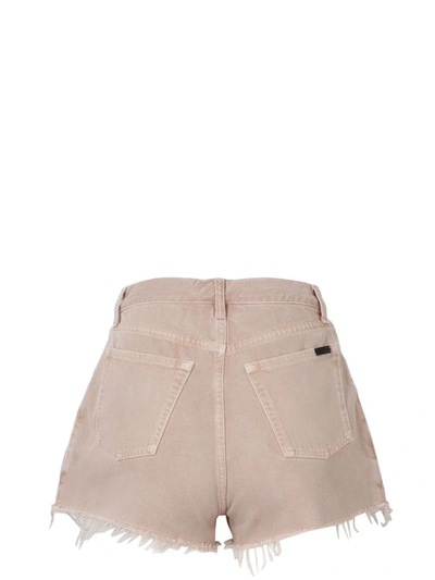 Shop Saint Laurent Frayed Hem Denim Shorts In Pink