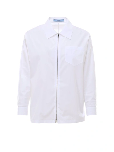 Shop Prada Zipped Poplin Shirt In White