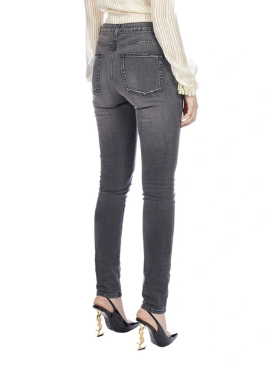 Shop Saint Laurent Washed Skinny Jeans In Grey