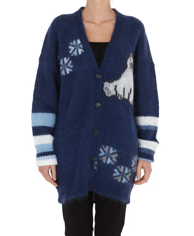 Shop Loewe Oversized Bear Knit Cardigan In Blue