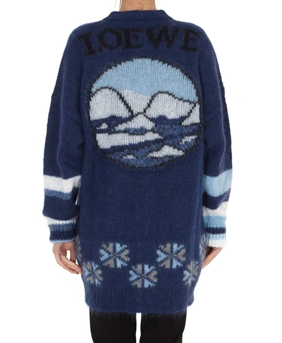 Shop Loewe Oversized Bear Knit Cardigan In Blue