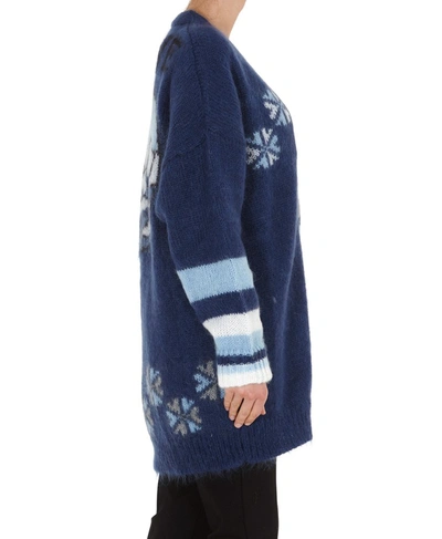 Shop Loewe Oversized Bear Knit Cardigan In Blue