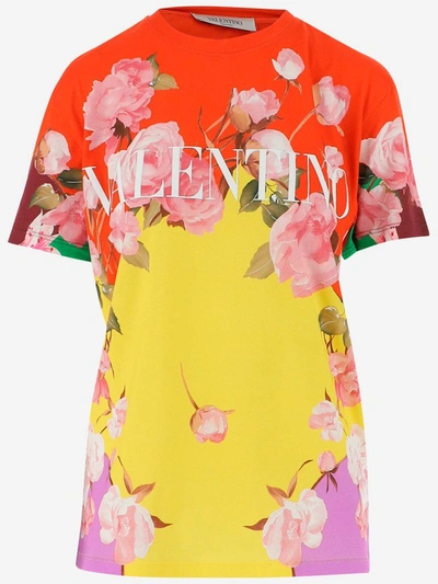 Shop Valentino Floral Printed Logo T In Multi