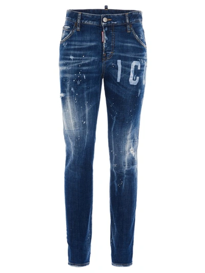 Shop Dsquared2 Cool Girl Icon Printed Jeans In Blue