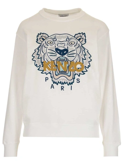 Shop Kenzo Tiger Embroidered Crewneck Sweatshirt In White