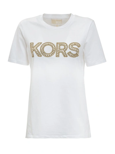 Michael Michael Kors Logo-print Studded T-shirt In White | ModeSens