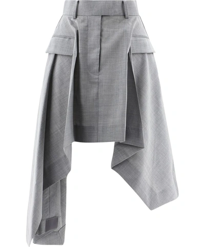 Shop Sacai Asymmetrical Pleated Skirt In Grey
