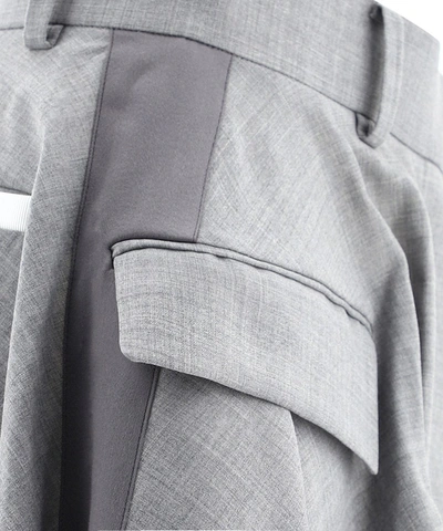 Shop Sacai Asymmetrical Pleated Skirt In Grey