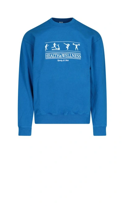 Shop Sporty And Rich Sporty & Rich Logo Print Crewneck Sweatshirt In Blue