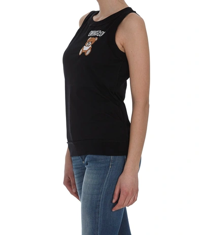 Shop Moschino Embroidered Bear Reverse Logo Tank Top In Black