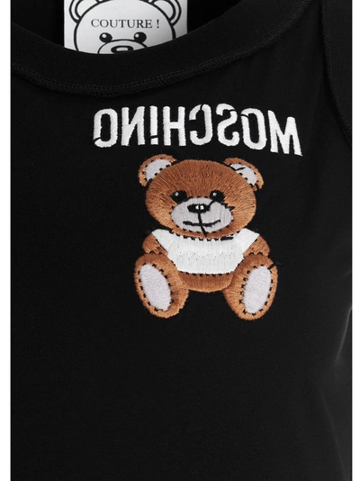 Shop Moschino Embroidered Bear Reverse Logo Tank Top In Black