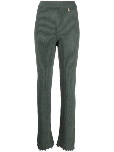 Shop Patrizia Pepe Slim-cut Ribbed Knit Trousers In Green