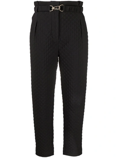 Shop Patrizia Pepe Quilted Tapered-leg Cropped Trousers In Black