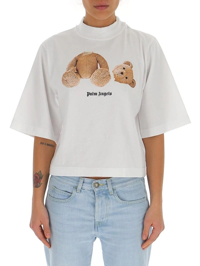 Shop Palm Angels Ice Bear Print Cropped T In White