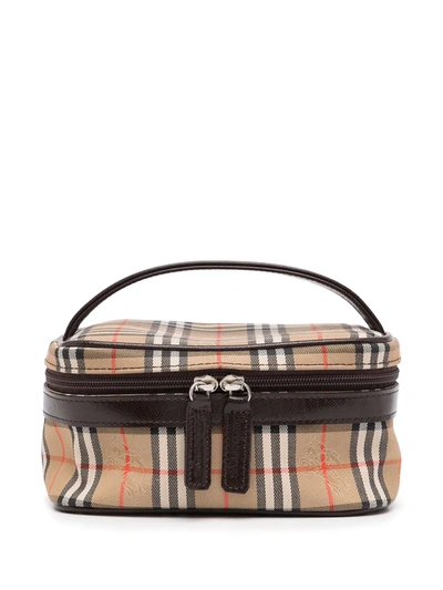 Pre-owned Burberry 1990s House Check Cosmetic Bag In 褐色