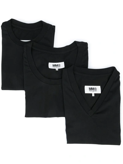 Shop Mm6 Maison Margiela 3-pack Logo T-shirt In 黑色