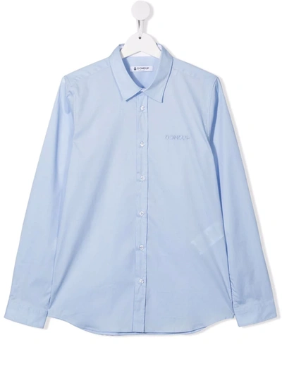 Shop Dondup Teen Embroidered Logo Fitted Shirt In 蓝色