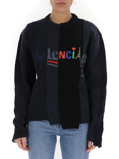 Shop Balenciaga Panelled Logo Sweater In Multi