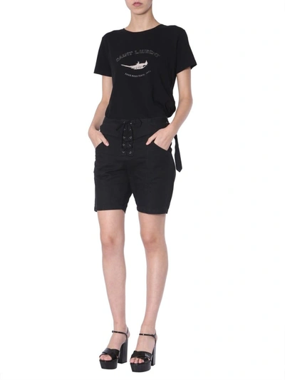 Shop Saint Laurent Lace Front Shorts In Black