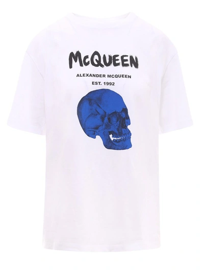 Shop Alexander Mcqueen Skull Graffiti Logo Print T In White