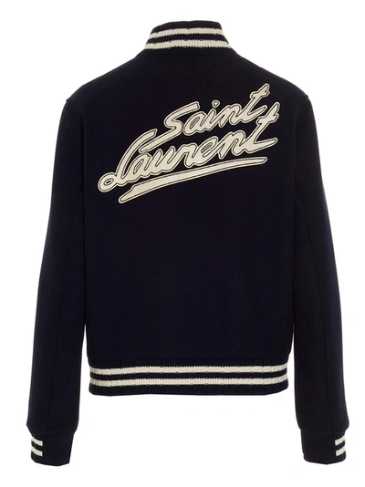 Shop Saint Laurent Teddy Varsity Jacket In Navy