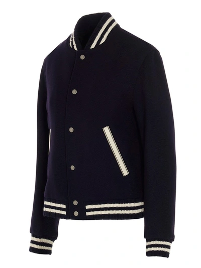 Shop Saint Laurent Teddy Varsity Jacket In Navy