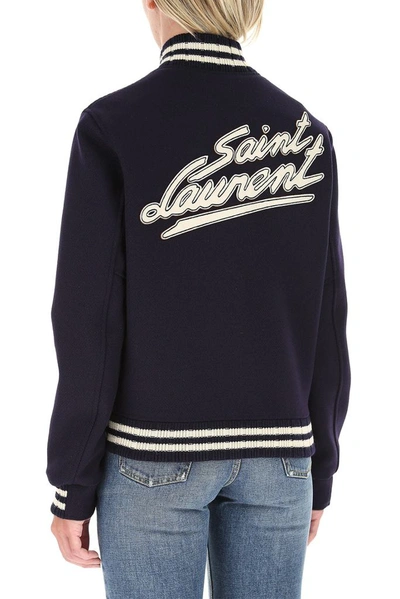 Shop Saint Laurent Teddy Varsity Jacket In Navy