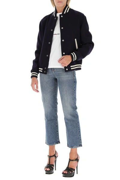 Shop Saint Laurent Teddy Varsity Jacket In Navy