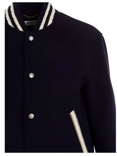 Shop Saint Laurent Teddy Varsity Jacket In Navy