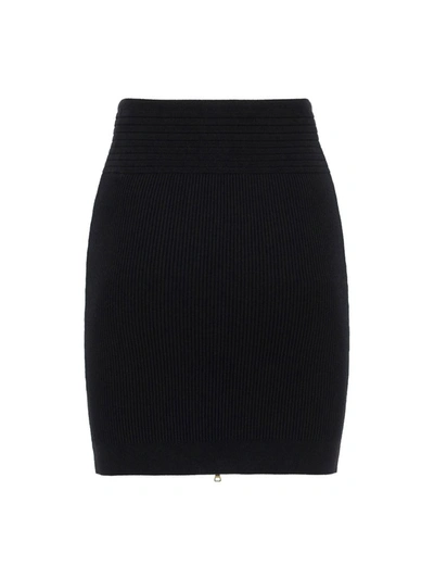 Shop Balmain Zipped Knitted Mini Skirt In Black