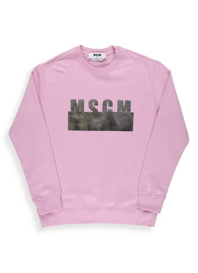Shop Msgm Metallic Logo Print Sweatshirt In Pink