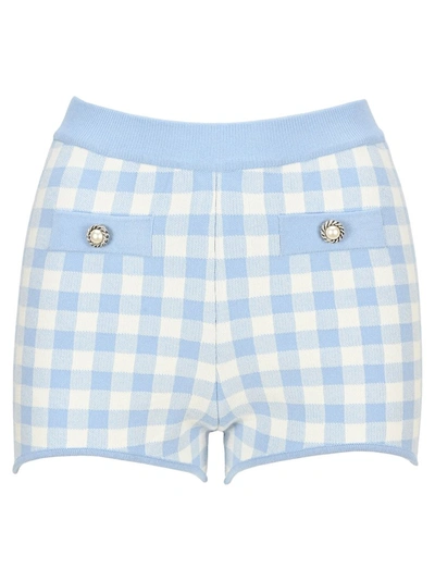 Shop Alessandra Rich Gingham Knitted Shorts In Blue