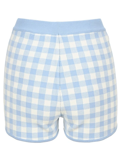 Shop Alessandra Rich Gingham Knitted Shorts In Blue