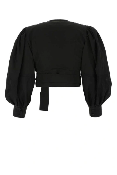 Shop Loewe Balloon Sleeve Cropped Wrap Blouse In Black