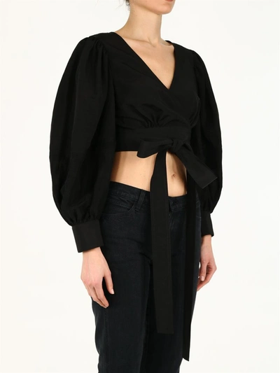 Shop Loewe Balloon Sleeve Cropped Wrap Blouse In Black