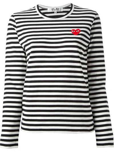 Shop Comme Des Garçons Play Embroidered Heart Striped T-shirt