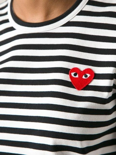 Shop Comme Des Garçons Play Embroidered Heart Striped T-shirt