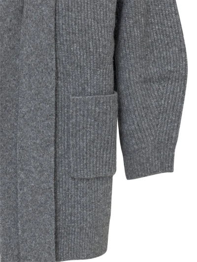 Shop Pinko Tie Waist Ribbed Midi Cardigan In Grey
