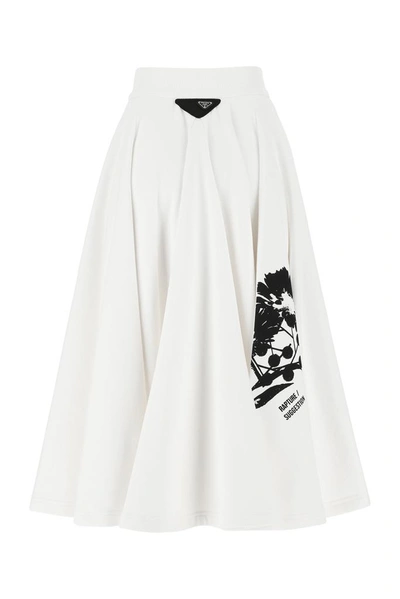 Shop Prada Graphic Print Full Midi Skirt In White