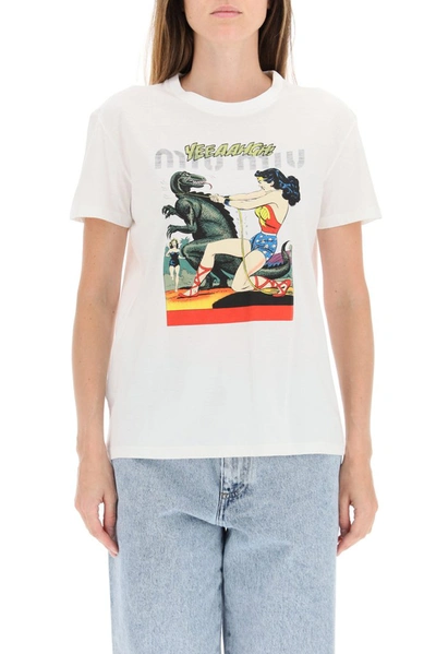 Shop Miu Miu Graphic Printed T In White