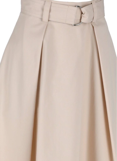 Shop Msgm Belted Midi Skirt In Beige