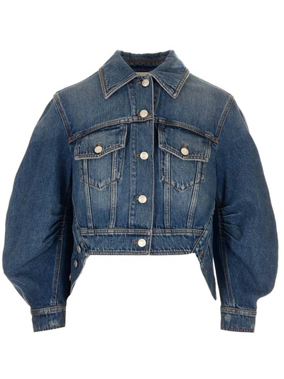 Shop Alexander Mcqueen Cocoon Sleeve Denim Jacket In Blue