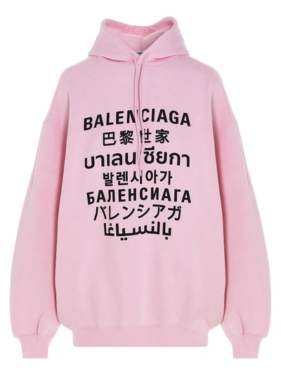 Shop Balenciaga Languages Print Hoodie In Pink