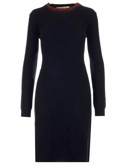 Shop Marni Contrast Detail Knit Dress In Black