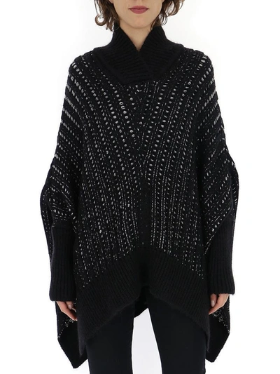 Shop Saint Laurent Asymmetric Hem Knitted Cape In Black