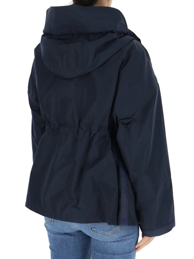 Shop Burberry Hooded Zipped Jacket In Blue
