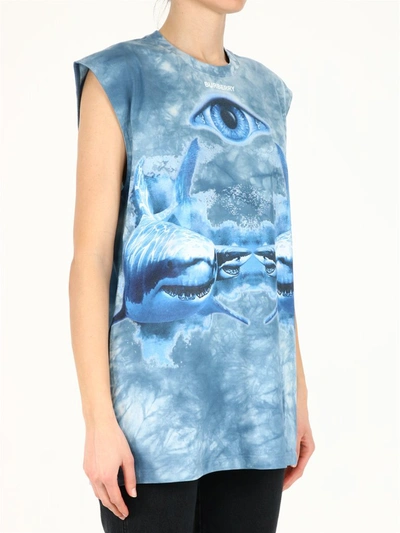 Shop Burberry Shark Print Tank Top In Blue