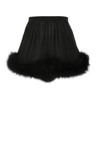 Shop Saint Laurent Fur Trim Shorts In Black