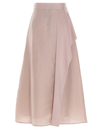 Shop Agnona Asymmetric Drape Midi Skirt In Pink