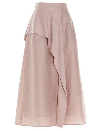 Shop Agnona Asymmetric Drape Midi Skirt In Pink